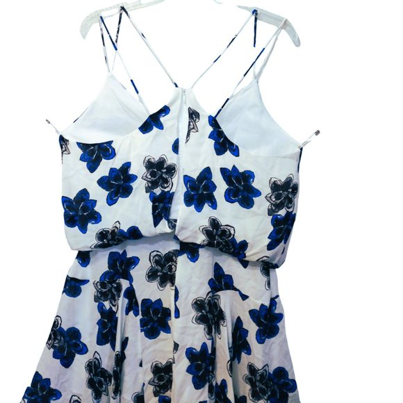 Milly Silk Dress Sz 14 NWT Blouson Tank Strappy Mini White Blue Floral Print - Picture 9 of 15